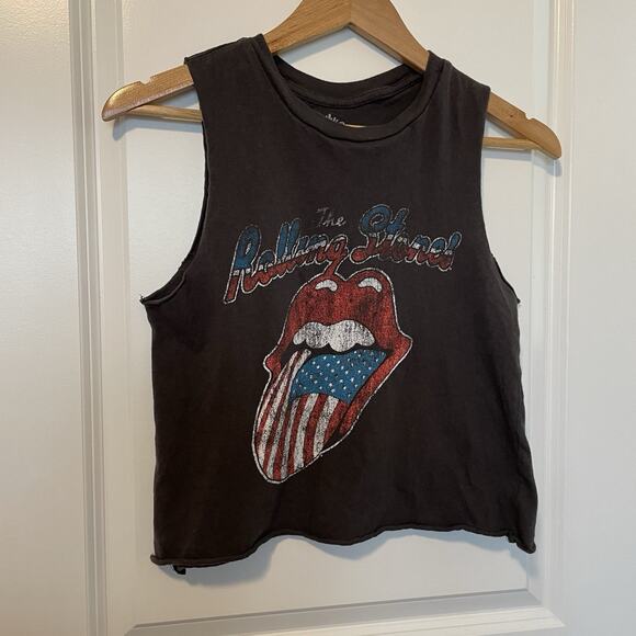 Rolling Stones Distressed Cutoff Muscle Tank Top XS Rocker Grunge Americana Flag - Picture 2 of 7